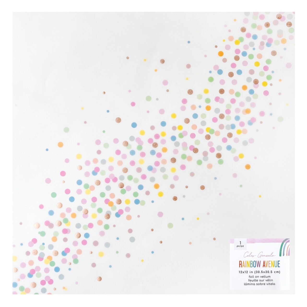 American Crafts Rainbow Avenue Specialty Paper 12x12"-Vellum W/Rose Gold Foil
